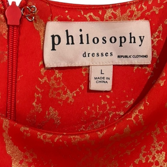 Philosophy Orange/Gold Sleeveless Sheath Bodycon Formfitting Dress-size Large - Picture 6 of 8